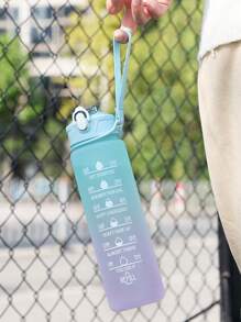 1 pieza Botella de color degradado y escarcha de 750ml, botella deportiva escolar con horario de bebida diario de moda, a prueba de fugas, ideal para camping al aire libre, ciclismo, fitness y regalo para hombres/mujeres, botella de agua