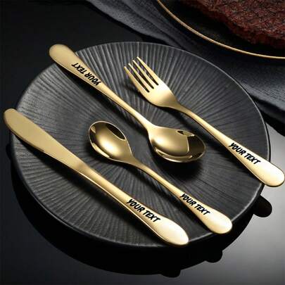1 Set/4pcs Personalized Stainless Steel Cutlery Set With Bear Pattern, Ideal For Everyday Use And Universal Gifts