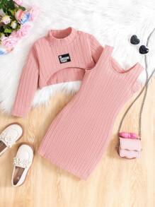 Bộ 2 áo len dệt kim xoắn và váy ngủ cho bé gái, vải mềm mại, phong cách thời trang và nhẹ nhàng, mùa thu đông - Hồng - Xem 3