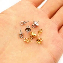 20pcs Stainless Steel Peg Bails Metal Gold Tone Screw Eyes Bails Top Drilled Beads End Caps Pendant DIY Charms Connectors Jewelry Findings - Peg Bails - View 1
