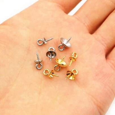 20pcs Stainless Steel Peg Bails Metal Gold Tone Screw Eyes Bails Top Drilled Beads End Caps Pendant DIY Charms Connectors Jewelry Findings