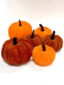 6 件仿天鹅绒泡沫织物南瓜装饰，秋季南瓜家居装饰，什锦天鹅绒南瓜假南瓜，人造秋季餐桌装饰，可重复使用的感恩节，秋季餐桌中心装饰，天鹅绒工艺南瓜，适合秋季家居农舍丰收感恩节装饰，餐桌中心装饰