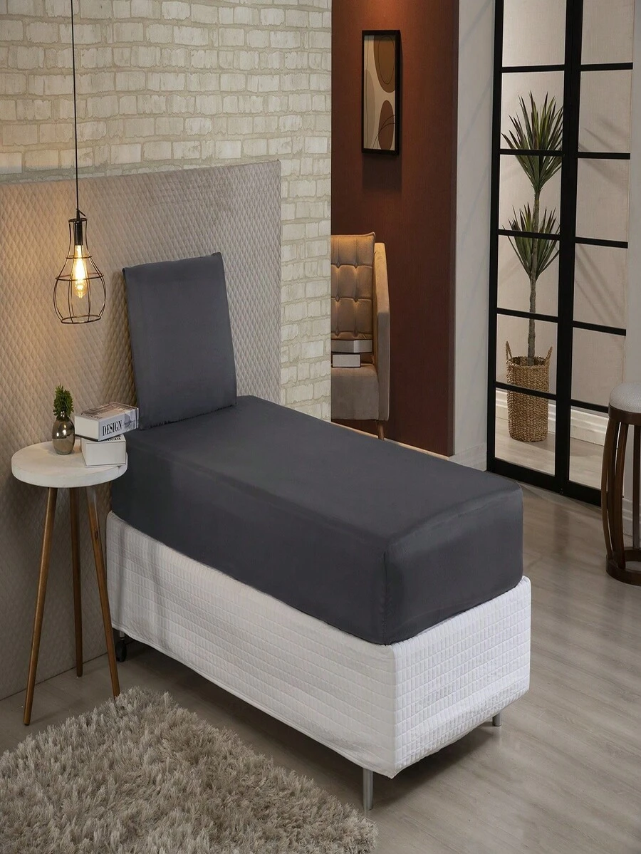 2-Piece Plain Single Sheet Set With Elastic - Xám - Xem 1