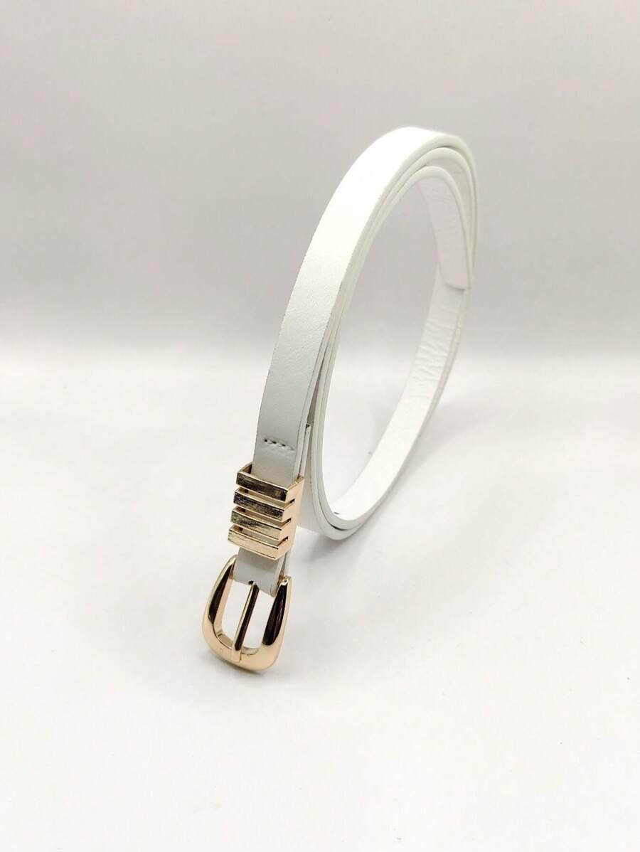 KIT New Imported Women's Thin Belt With Gold Buckle - 白色 - 查看 1