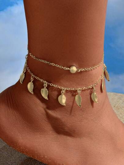 خلخال طبقات بتعليقة ورقة شجر