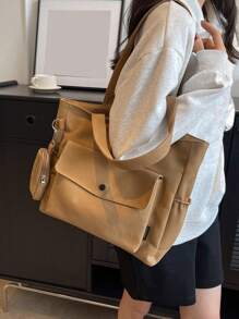 2 件套：棕色零钱包和帆布手提包，女士休闲大容量单肩包，适合日常使用、工作通勤、大学生上课