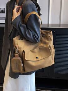 2 件套：棕色零钱包和帆布手提包，女士休闲大容量单肩包，适合日常使用、工作通勤、大学生上课