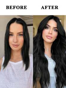 Extensiones de cabello de 20 pulgadas, negro, extensiones de cabello con clip, 6 piezas/set, extensiones de cabello suaves onduladas y rizadas, extensiones de cabello gruesas, extensiones de cabello con clip, postizos de cabello para mujeres, extensiones de cabello completas con clip, fibra sintética, perfectas para fiestas, bodas y glamour diario - Negro - Ver 8