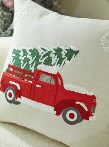 1 件圣诞鹿和圣诞树刺绣枕套，适合客厅卧室派对的家居装饰