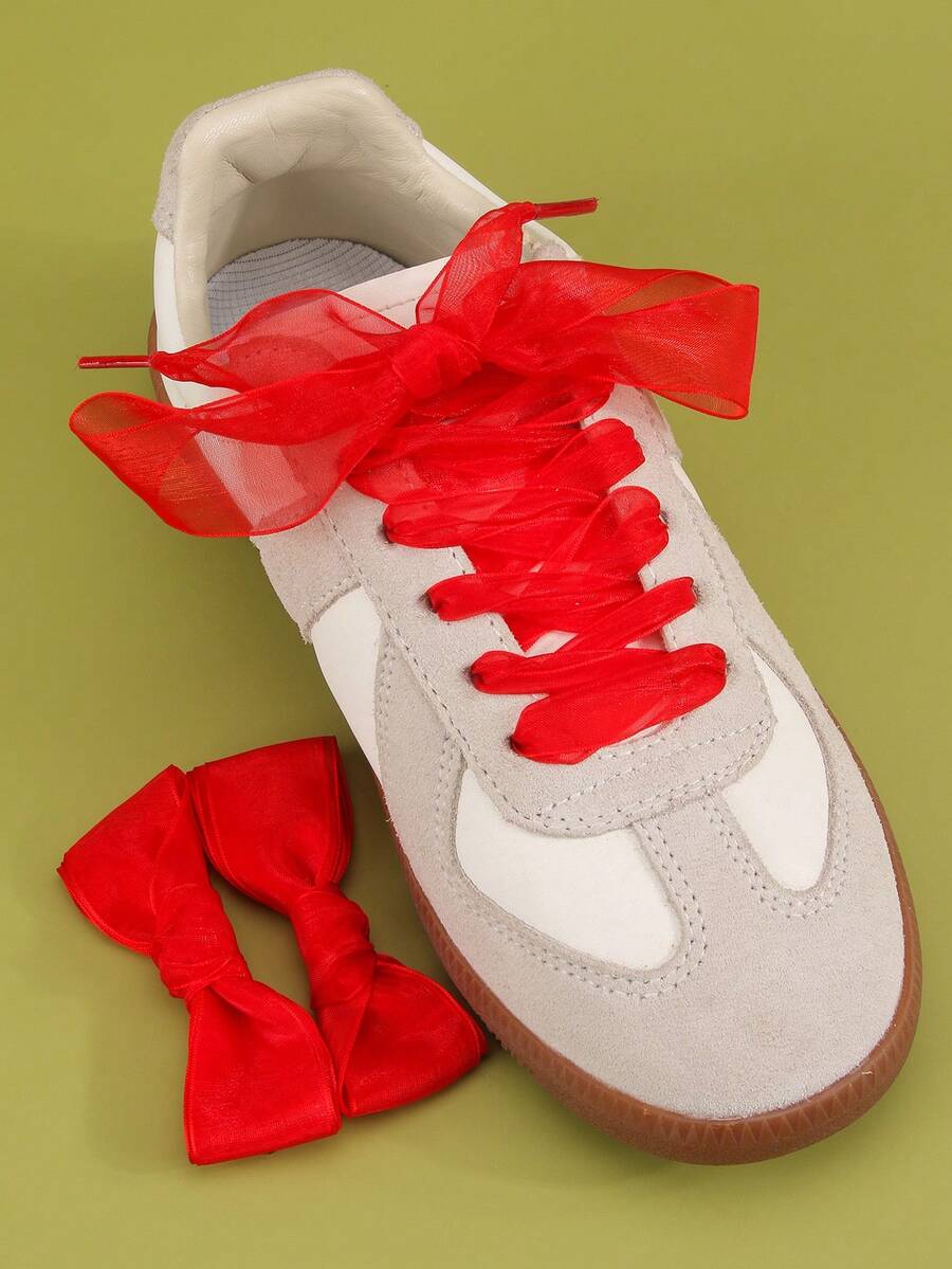 1 Cặp Dây Giày Lấp Lánh Cho Giày Thể Thao Nữ, Thay Thế Cho Giày Công Sở Và Giày Thường - Đỏ - Xem 1