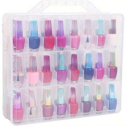 Nail Polish Storage Box 48 Lattice Cosmetic Storage Holder Portable Universal Clear Double Side Storage Case