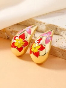 1 对美丽的花朵和蝴蝶形水滴吊坠耳环情人节 - 金黃色 - 查看 10