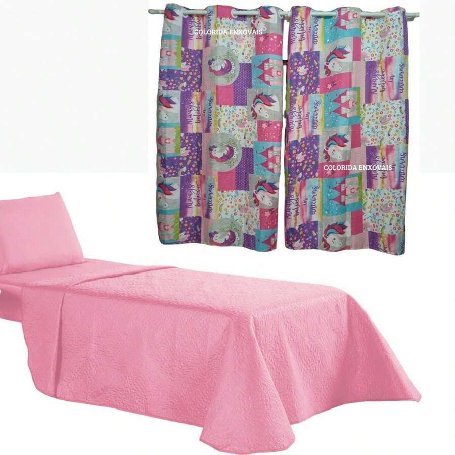 4-Piece Single-Piece Kit With Bedspread + Sheet Set + Curtain - 藕粉色 - 查看 1