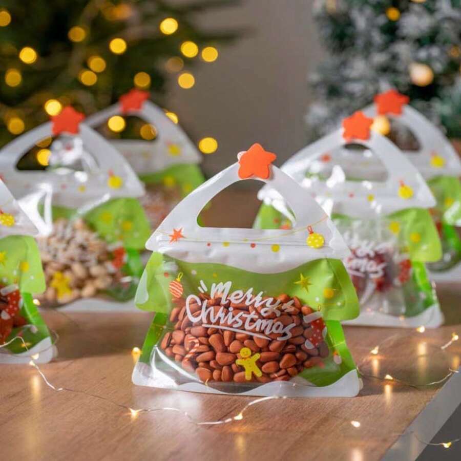 10 cái/gói Túi đựng quà cây thông Noel, kẹo, bánh quy, túi xách đựng thực phẩm sô cô la, túi đựng quà có dây rút và khóa kéo - Nhiều màu - Xem 1