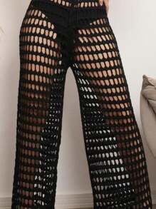 Knitted Beach Skirt Pants Hole Summer Fashion Women's High Waist Trousers Crochet Stitch Braid Fashion Blogger, Fashion, Holidays, Sand, Sea - Kem - Xem 3