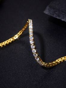 1pc 3mm Top Quality Hip Hop Four Claw Round Cut Zirconia Tennis Chain Bracelet In White Gold S925 Sterling Silver Shining Light Luxury And High-End Exquisite Bracelet Fine Jewelry Gifts For Girls - Silver - View 8