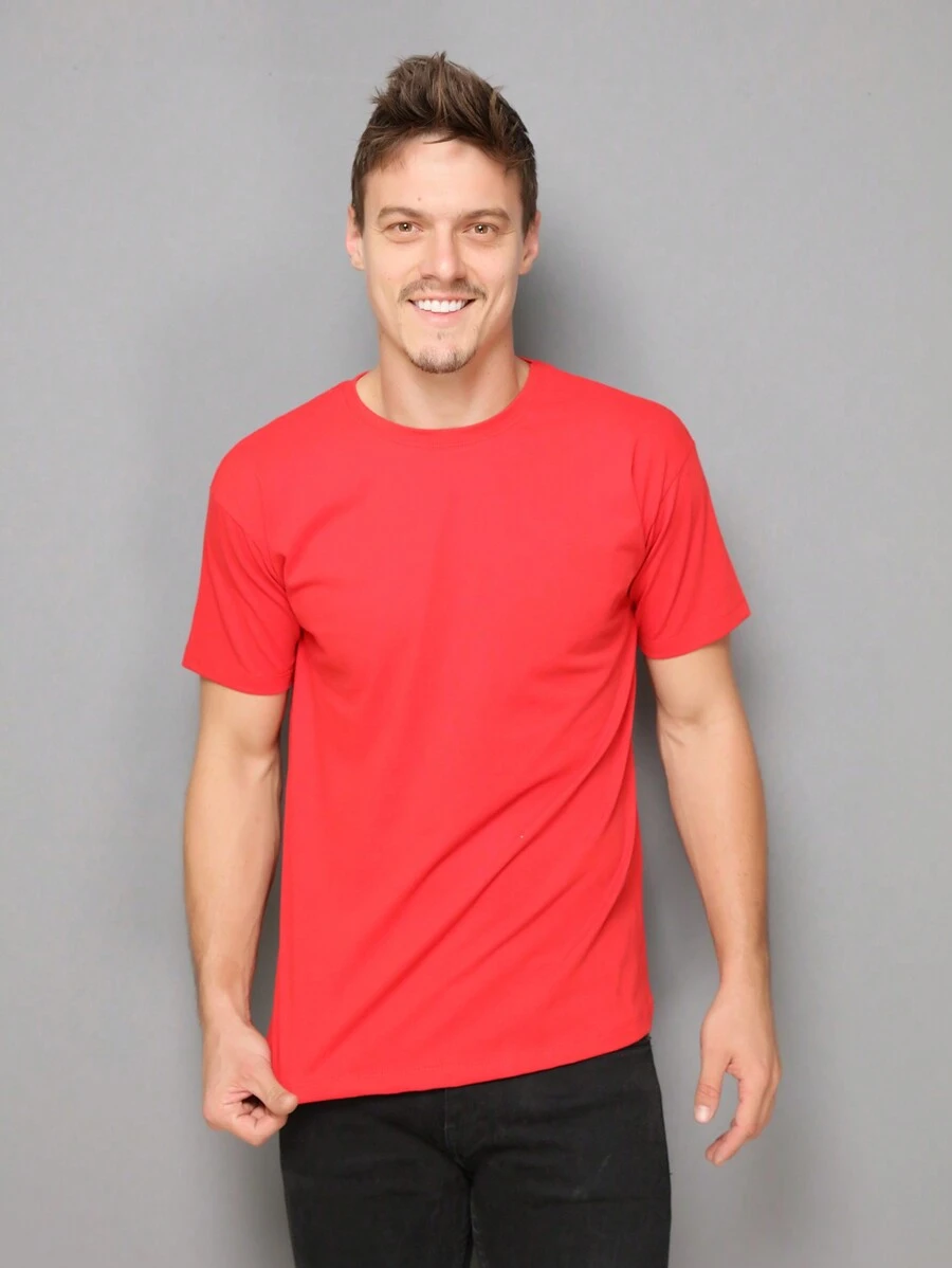 Men's 100% Cotton Basic Short Sleeve Summer T-Shirt - Red - View 1