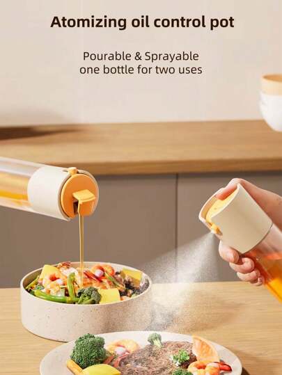 Botella transparente de plástico para condimentos con apretón y botella de aceite de cocina multifuncional de dos en . La botella de apretón es ideal para almacenar aceite, vinagre, salsa de soja y otros condimentos. La botella de aceite con rociador y vertedor tiene una tapa accionada por gravedad que se abre y cierra automáticamente, lo que la hace adecuada para rociar durante las barbacoas. 1 pieza/2 piezas/3 piezas