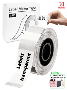 Marklife 透明标签制作胶带，热敏透明标签纸，自粘标签，兼容 P50/P15/P12 标签制作器，14X40mm（0.55 英寸 X 1.58 英寸），14X30mm 200 标签/卷，1 卷，透明底黑色 - 彩色 - 查看 3