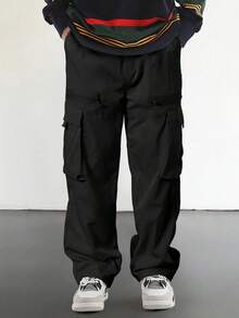 Tween Boy Casual, Drawstring, Fashion Cargo Pants, Suitable For Spring, Autumn And Summer - Black - View 3