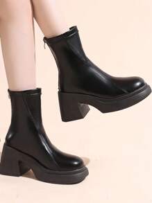 2024 neue dicke Plateausohle Rund Zeh wasserdichte Mode Knöchel Stiefel für Frauen, Plateauabsatz, elastisch Schlank Passform, Martens Boots, Frühling Herbst