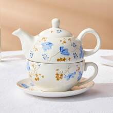 1 pieza Tetera, cafetera, taza y plato de cerámica vintage elegante, 7 estilos, exquisito juego de té de la tarde o café, juego de té elegante para dama, para uso doméstico/fiesta/comida/té de la tarde, Acción de Gracias/Navidad/, para exteriores, camping - multicolor - Ver 10