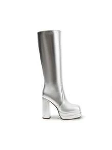 Women's Platform Heeled Knee High Boots, Long Chunky Tall Gogo Boots For Fall - 銀色 - 查看 6