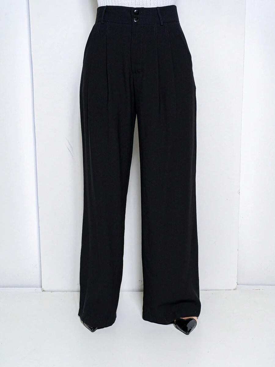 Women's Wide Leg Pants With Pocket, Marrant Fabric - màu đen - Xem 1
