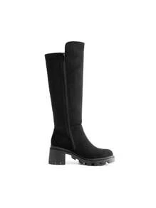 Women's Knee High Boots, Comfortable Platform Round Toe Stretch Boots For Women - DA LỘN MÀU ĐEN - Xem 5