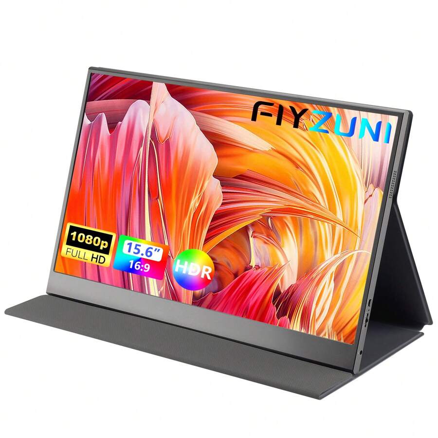 FLYZUNI 15.6 Inch Portable Monitor,1080P USB-C Second External Monitor For Laptop, HDR Plug&Play, PC, Phone,PS, Swich,IPS Ultra-Thin Zero Frame Laptop Monitor