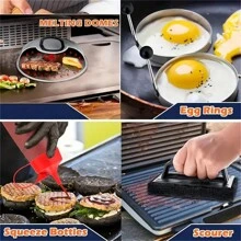 25-Piece Premium Stainless Steel Griddle Accessories Kit - Ultimate Outdoor BBQ Grill Tools Set For Blackstone & Camp Chef, Non-Stick Flat Top Grill Utensils With Spatulas, Scraper, Tongs, Bottles, Egg Rings, And More - Durable,  And Easy To Clean - màu đen - Xem 5