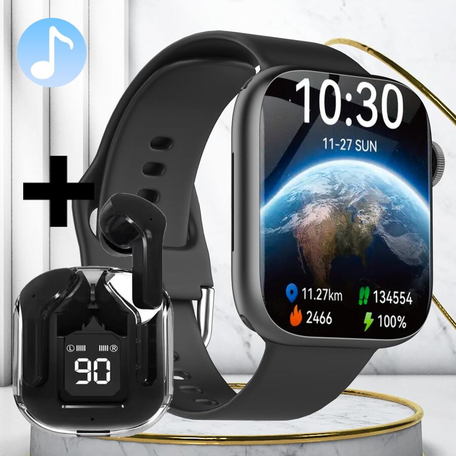 Đồng hồ thông minh có chức năng gọi điện, phát nhạc và đếm bước chân, thời trang, giản dị, kinh doanh, cân hỗn hợp, chức năng lịch, mặt số tròn, thích hợp đeo hàng ngày, trang trí, quà tặng ngày lễ cho bạn bè hoặc cha - màu đen - Xem 1