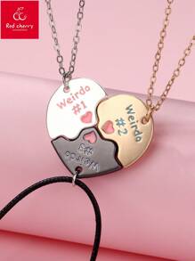 3pcs/Set Girls' Zinc Alloy Jigsaw Pattern Necklace Set In Colorful, Matte Gold, Matte Silver, Matte Black Electroplated Finishes, Cute Jewelry Gift Idea For Friends - Multicolor - View 1