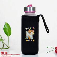 Capa para Garrafa de Água Isolada 550ml Copo de Vidro Universal Portátil Anti Escaldante Corda de Elevação Água Café Leite CháFrio Capa de Copo Isolante Mão a Mão com Elevação Anti Escaldante Canudo Espessado Organizador Externo Viagem Moda Carta Impressa Série