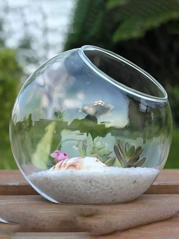 1 Peça Garrafa de Paisagem Microscópica Redonda com Bisel de Vidro, Garrafa de Plantas Suculentas de Musgo, Decoração de Paisagem Microscópica Transparente, Decoração de Quarto, Presente de Decoração Doméstica para Aniversário e Formatura, Decoração de Jardim, Decoração Externa, Vaso de Planta, Jardinagem