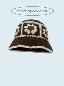 Men's Knitted Bucket Hat, Handmade Embroidery Bucket Hat, Spring Autumn Warm Windproof Retro Wave Brim Cap, Outdoor Streetwear