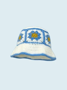 Men's Knitted Bucket Hat, Handmade Embroidery Bucket Hat, Spring Autumn Warm Windproof Retro Wave Brim Cap, Outdoor Streetwear