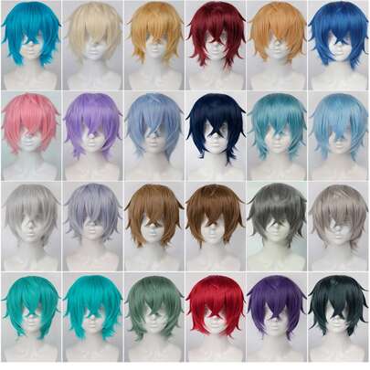 YEWELL 14英寸短直发合成假发，带刘海，男女通用角色扮演假发，每日手工制作，适合动漫、游戏、圣诞节活动、化装舞会等场合