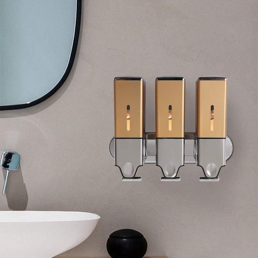 Riple Wall Mount Soap Dispenser Manual Shampoo And Conditioner Dispenser 50oz - 金色 - 查看 1