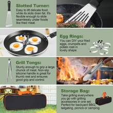 25-Piece Premium Stainless Steel Griddle Accessories Kit - Ultimate Outdoor BBQ Grill Tools Set For Blackstone & Camp Chef, Non-Stick Flat Top Grill Utensils With Spatulas, Scraper, Tongs, Bottles, Egg Rings, And More - Durable,  And Easy To Clean - màu đen - Xem 4