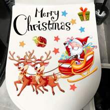1 件圣诞马桶贴纸，可爱圣诞老人，圣诞驯鹿，圣诞地板贴花，送给家人、朋友和同事的礼物，圣诞节 - 彩色 - 查看 3