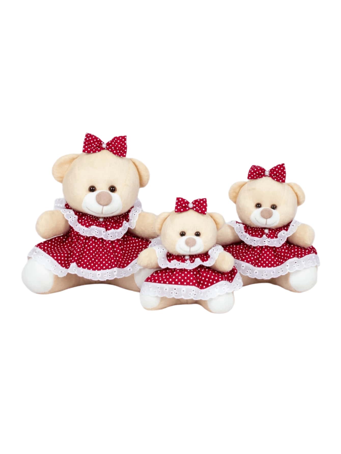 3-Piece Kit Of Teddy Bears Plush Sweet Milk Baby Polka Dot Dress (15/18/22) - Ideal For Niches And Decorations - Poá đỏ - Xem 1