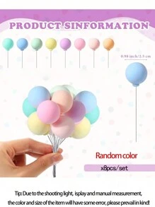8/16 件迷你气球蛋糕装饰、生日派对甜点装饰棒、圆形粘土蛋糕杯装饰、适用于生日派对婚礼蛋糕装饰（随机柔和颜色）、圣诞节