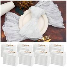 84Packs Gauze Cheesecloth Napkins 20X 20Inch  Wrinkled Dinner Napkins, Rustic Boho Napkins Soft Cotton Cloth Napkins For Wedding Party Event Dinner Table Christmas Decoration - White - View 1