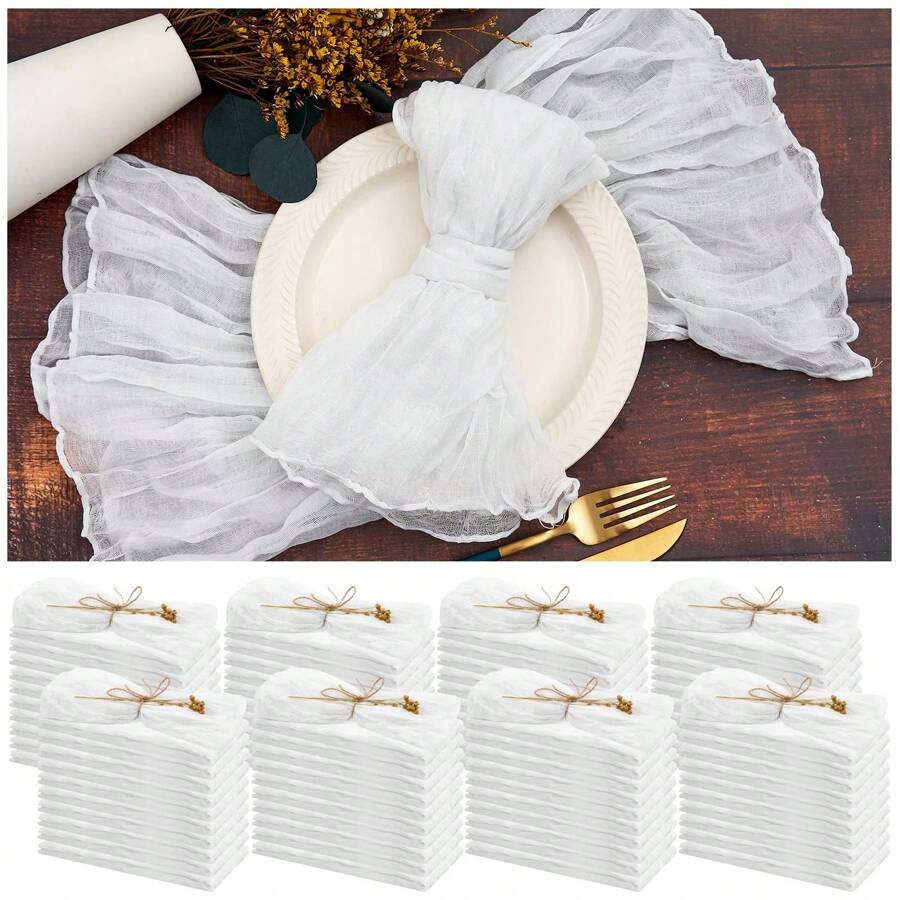 84Packs Gauze Cheesecloth Napkins 20X 20Inch  Wrinkled Dinner Napkins, Rustic Boho Napkins Soft Cotton Cloth Napkins For Wedding Party Event Dinner Table Christmas Decoration - White - View 1