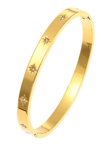 1pc Fashionable Minimalist Octagram Cubic Zirconia Stainless Steel Bangle Bracelet Set, Suitable For Daily Wear And Gift For Friends