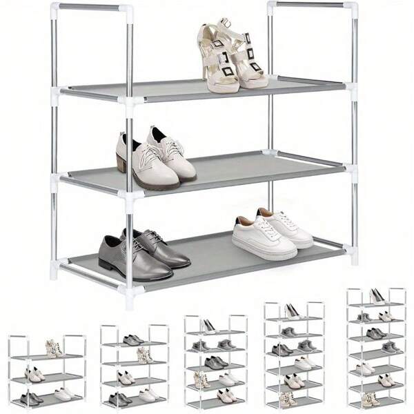 3/4/5 Tier Shoe Rack Metal Frame Small Shoe Storage Organiser Non-Woven Fabric Layer Space-Saving And Versatile Stackable Shoe Shelf For Closet Entryway Hallway