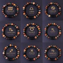 1 pièce Bracelet pour homme, perles en pierre d'œil de tigre, bangle, idées de cadeaux pour la sœur, cadeaux pour le frère, signes du zodiaque : Bélier Taureau Gémeaux Cancer Lion Vierge Balance Scorpion Sagittaire Capricorne Verseau Poissons