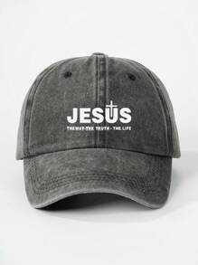 1 件印花“JESUS”水洗棒球帽，可调节户外防晒休闲帽，适合春秋季旅行海滩，男女通用时尚 Y2K 风格帽子万圣节 - 棒球帽 - 查看 21