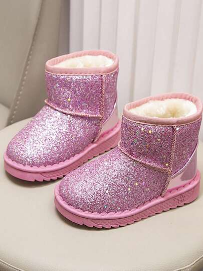 2024 Winter New Sequin Snow Boots For Kids, Thick Warm Thermal Lined, Suitable For Camping & Outdoor, Boys & Girls (Sole Pattern Random)